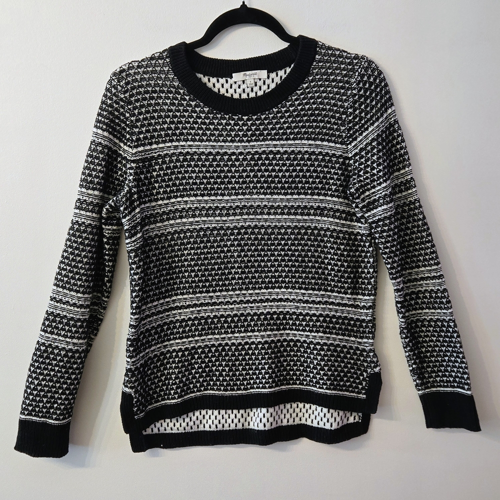 Madewell Black and White Patterned Crewneck Sweater